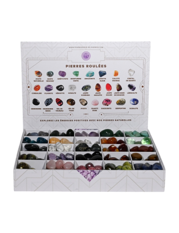 Tumbled stones display - 25 compartments