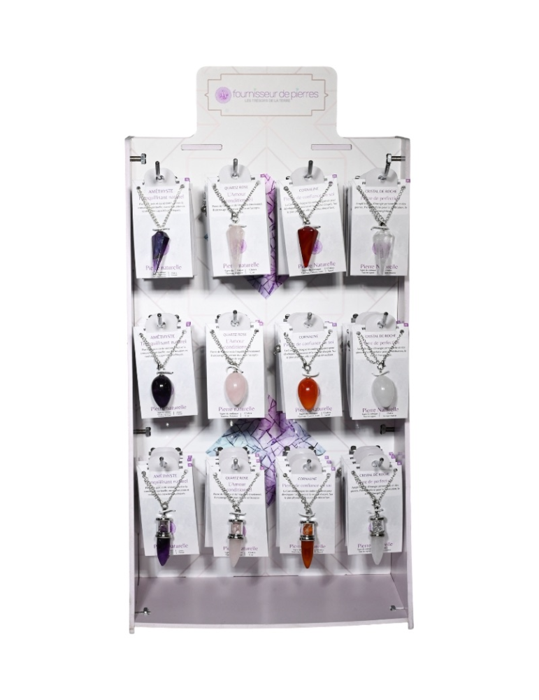 Présentoir mix pendentif + pendule + bracelets 6 mm double face rotatif - 96 pièces