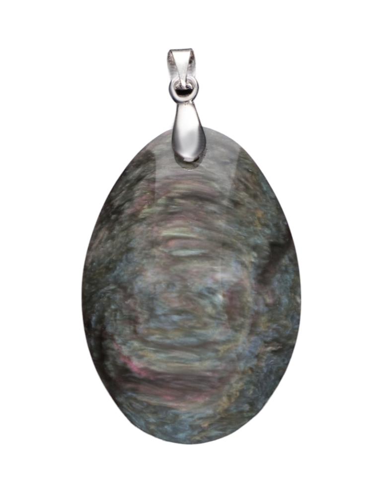 Huichol manta obsidian cabochon pendant AA