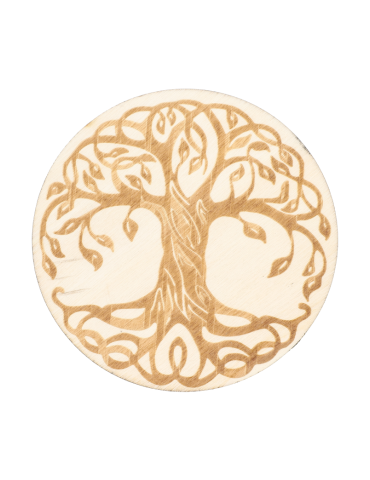 Houten schijf gegraveerd...