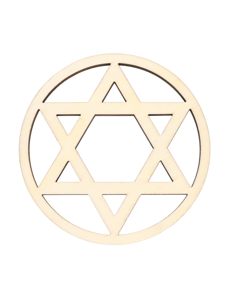 Set of 5 carved wooden discs with six-pointed stars