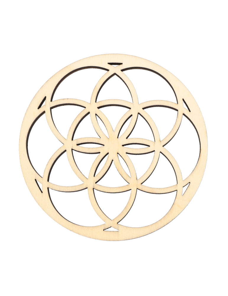 Carved wood disc seed of life x5
