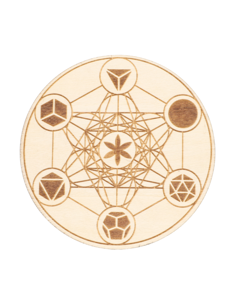 Disco di legno inciso Metatron solido di Platone x5