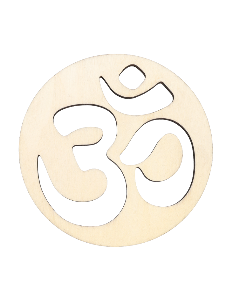 Carved wooden disc Om x5