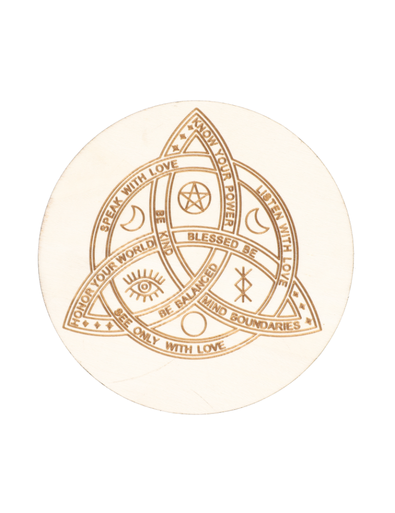 Wooden disc engraved with triquetra x5