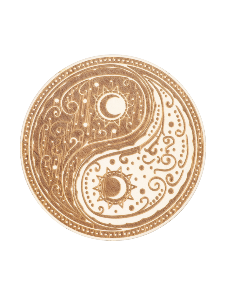 Disco de madera grabado yin yang x5