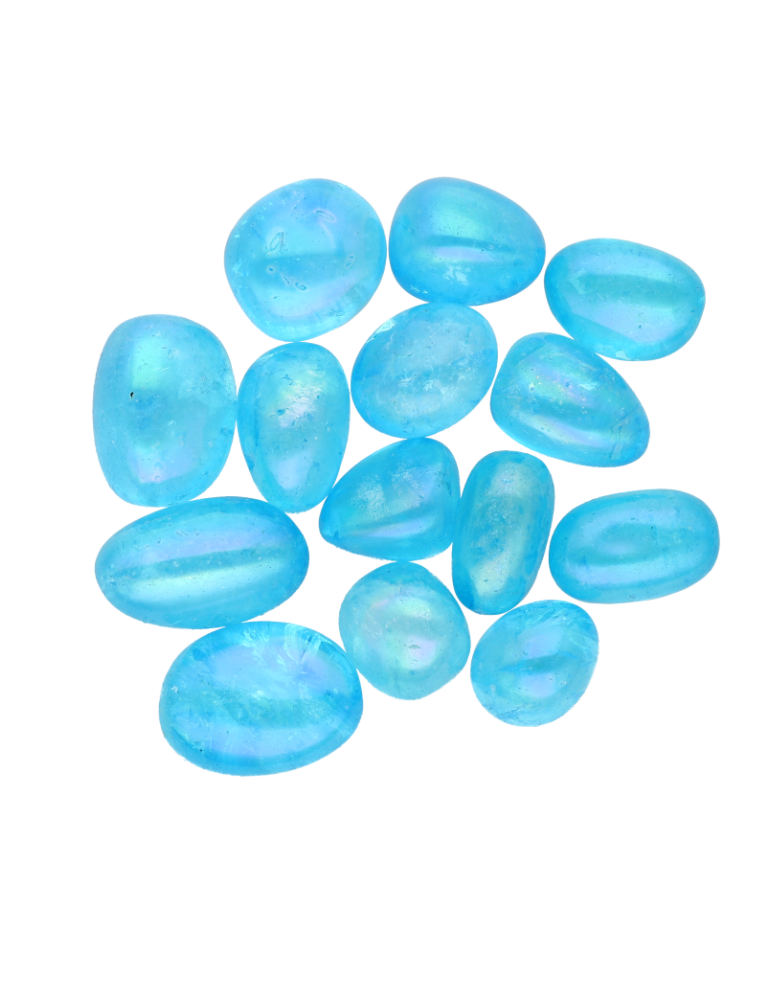 Aqua aura tumbled stones A
