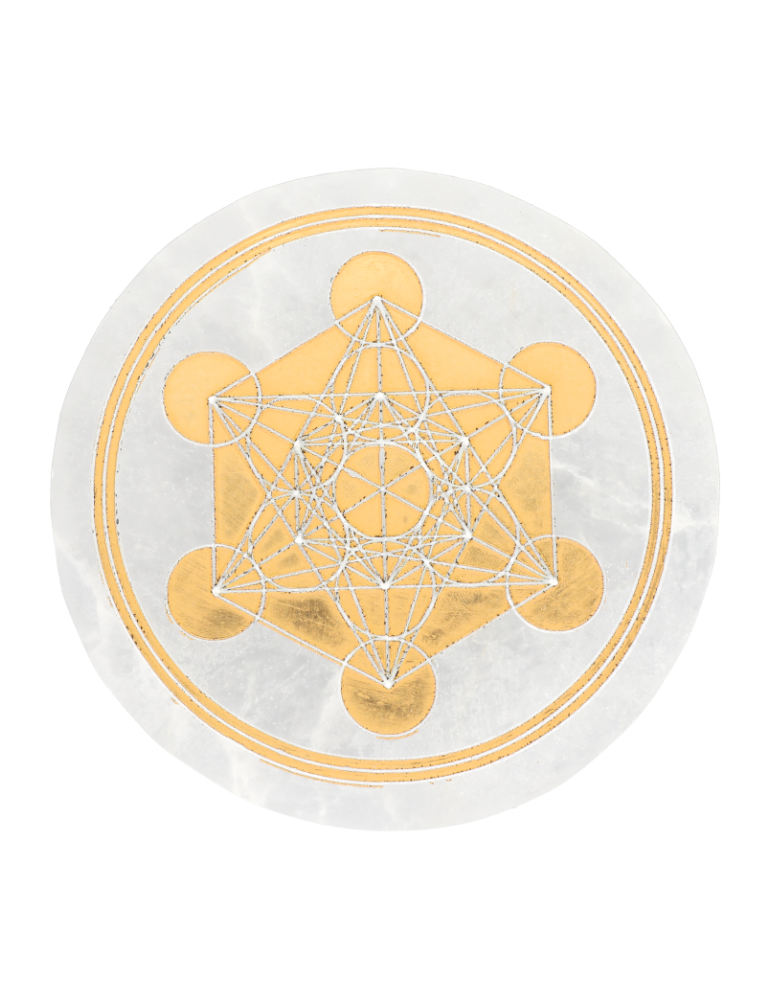 Disco di selenite Metatron dorato