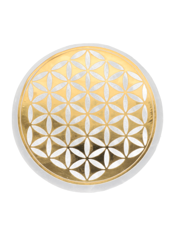 Disco de selenita flor de vida dorado