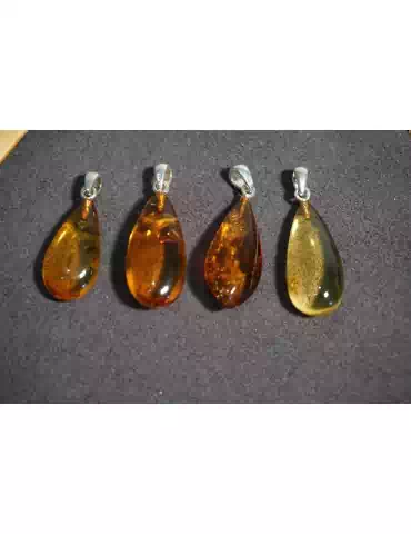 Pendentif Goutte Ambre Miel Cognac