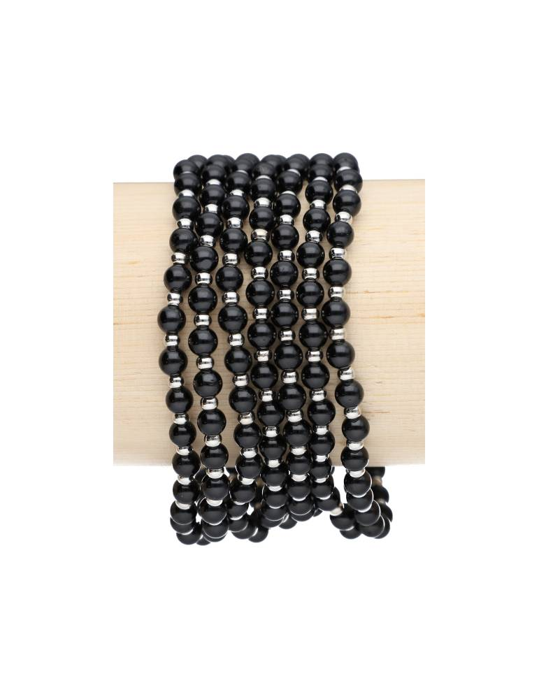 Brazalete de turmalina negra y cuentas de metal de 4 mm A