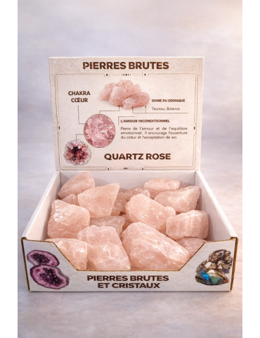 Expositor de quartzo rosa pedras brutas