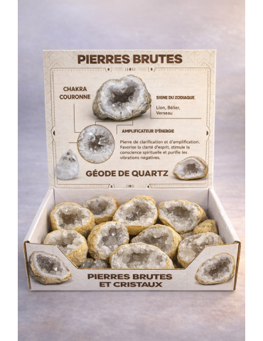 Quarzgeode-Rohsteine Display