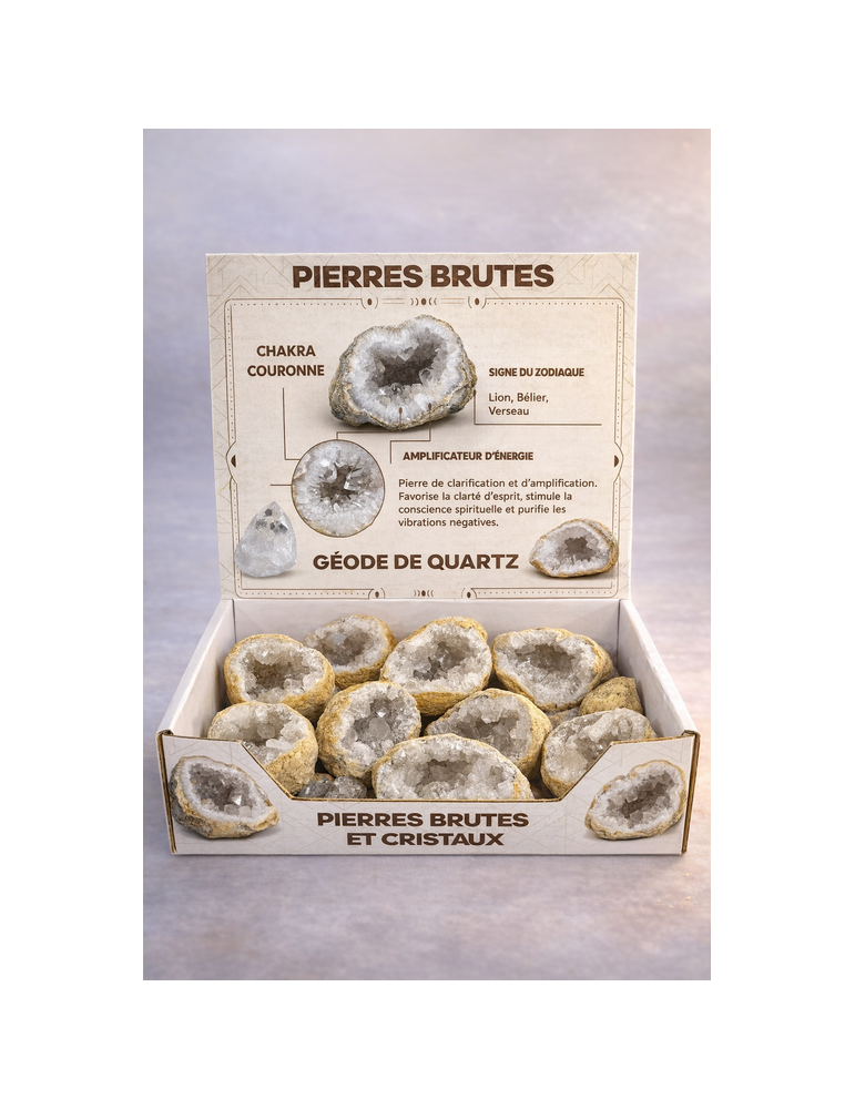 Quarzgeode-Rohsteine Display