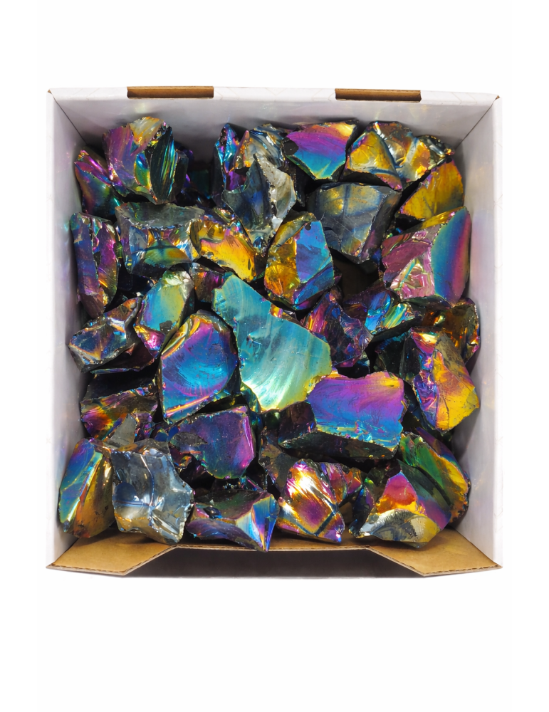 Expositor de obsidiana com pedras brutas