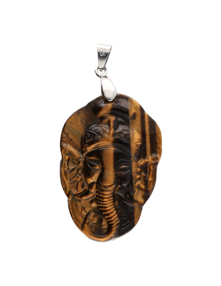 Pendente testa Ganesh occhio di tigre AA