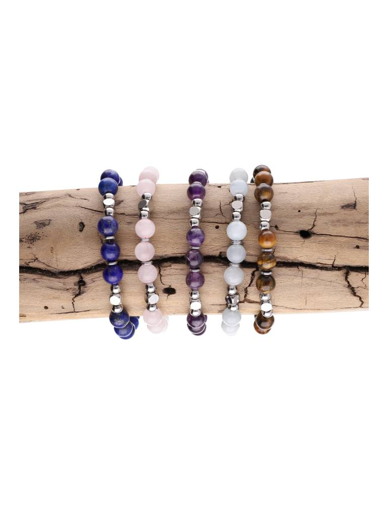 Bracciale perle pietra + metallo regolabile