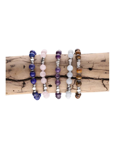 Bracelet perles pierre + métal réglable