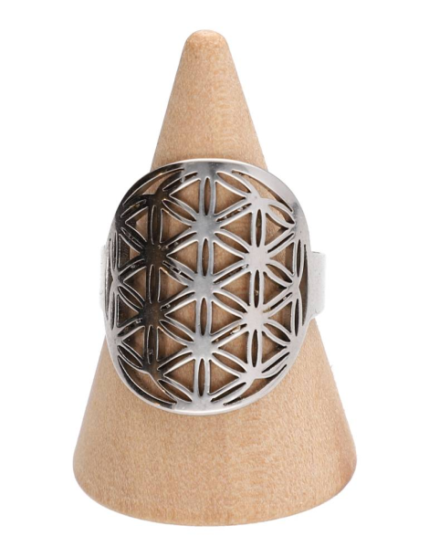 Zilverkleurige levensbloem ring S set x5