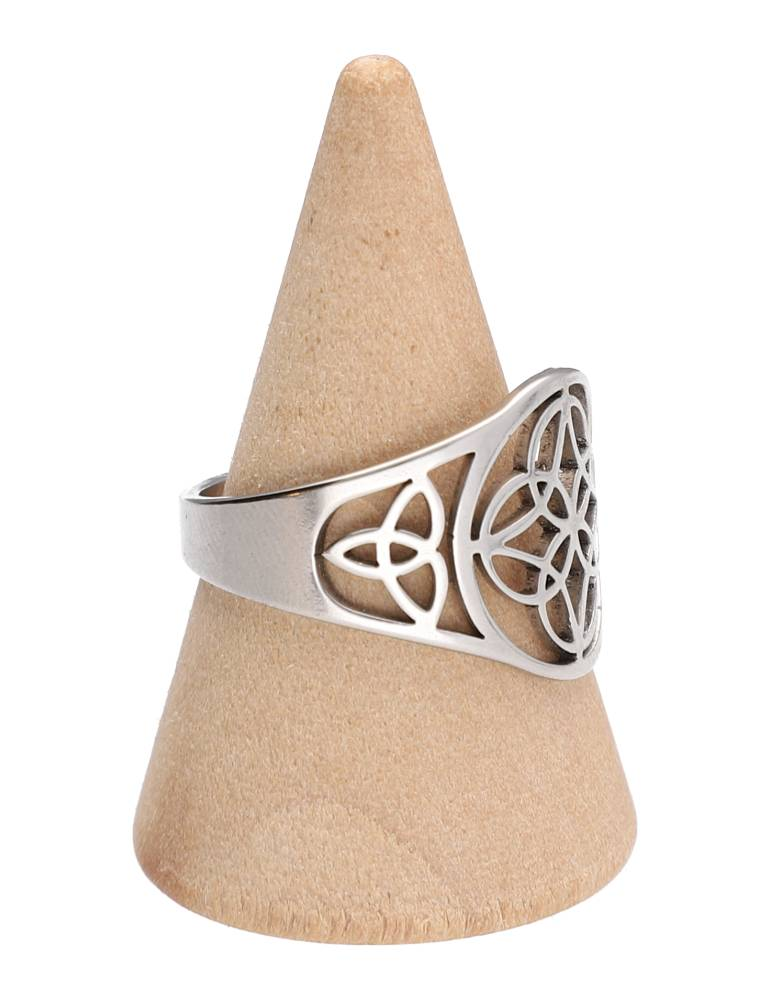 Silver floral rosette ring set x5