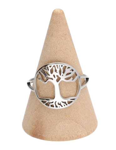 Tree of Life silver stainless steel ring