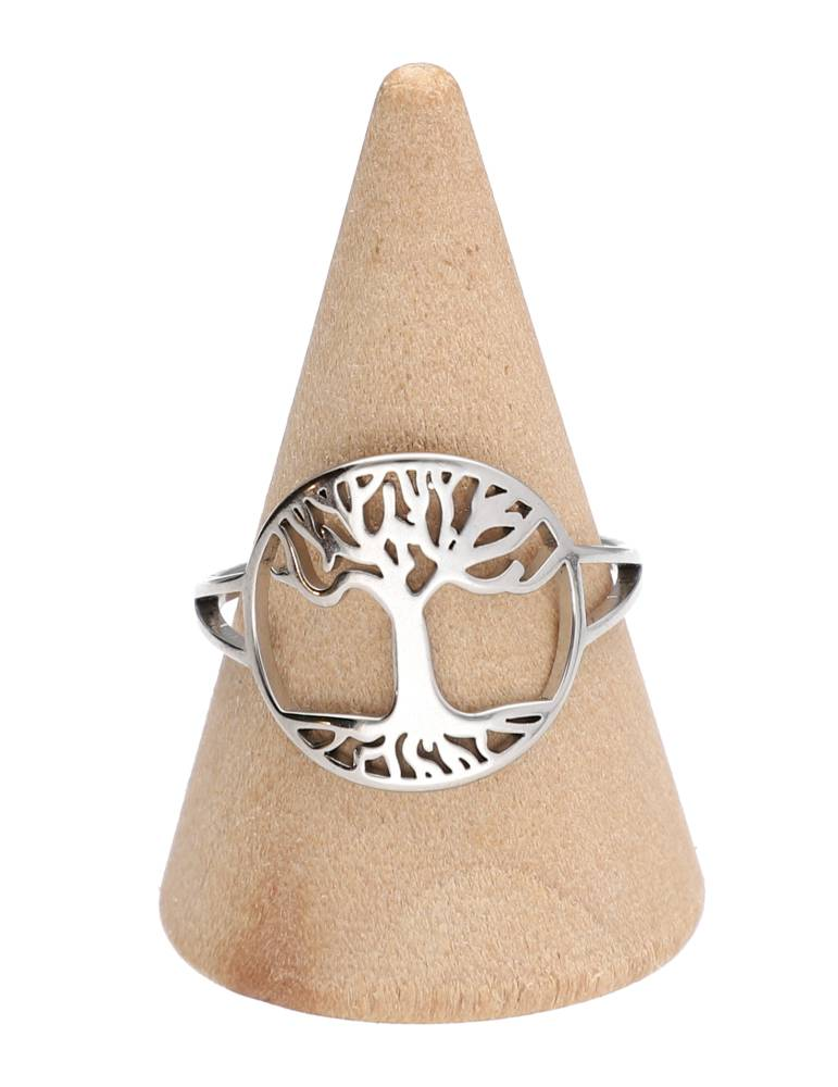 Tree of Life silver stainless steel ring
