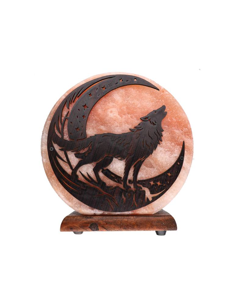 Lámpara de sal del Himalaya con diseño de lobo 20 x 7