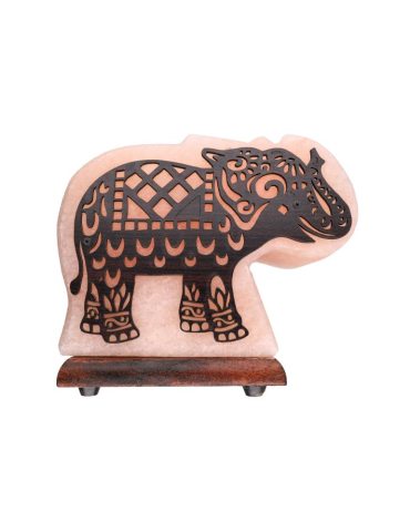 Lâmpada de sal do Himalaia com motivo de elefante 20 x 7
