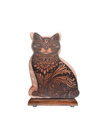 Lâmpada de sal do Himalaia com motivo de gato 1 22 x 7
