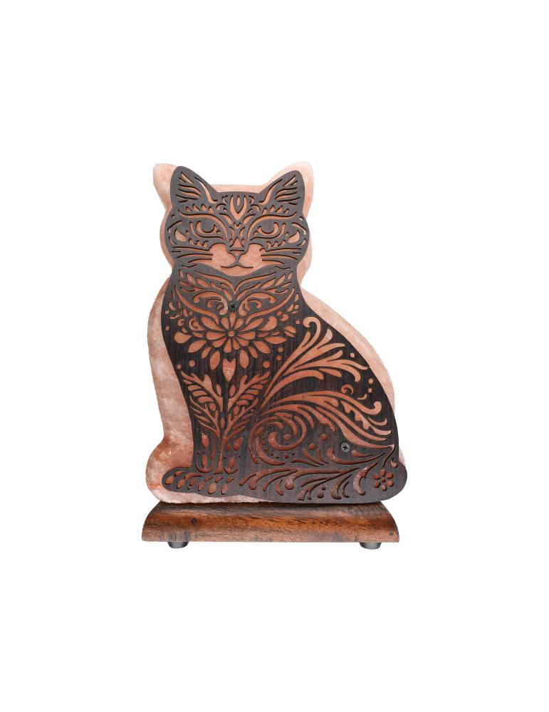 Lâmpada de sal do Himalaia com motivo de gato 1 22 x 7
