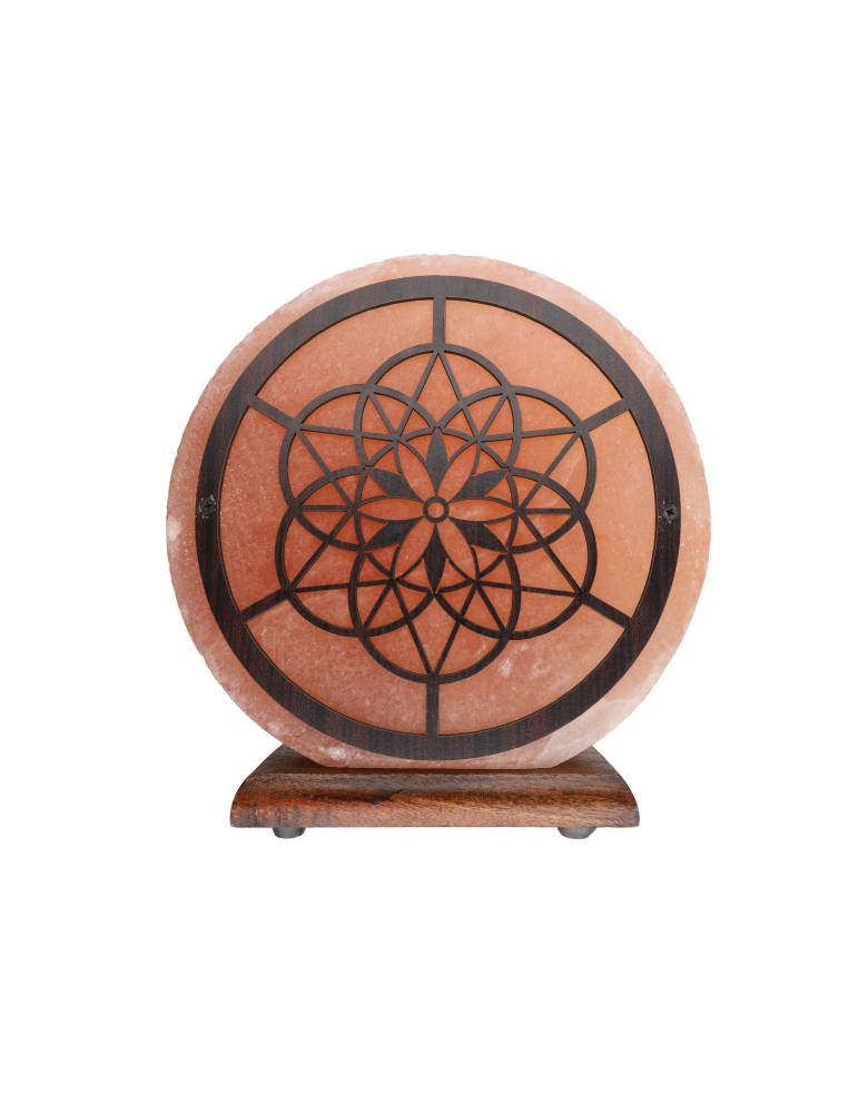 Lampada di sale dell'Himalaya motivo seme della vita 20 x 7