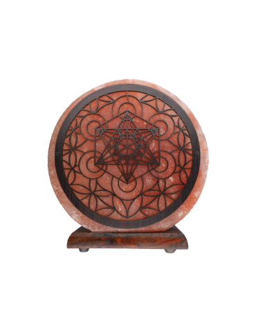 Lampe sel de l’Himalaya motif métatron sur fleur 20 x 7