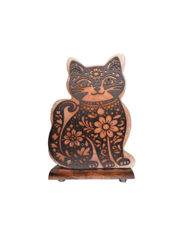 Lâmpada de sal do Himalaia com motivo de gato 2 22 x 7