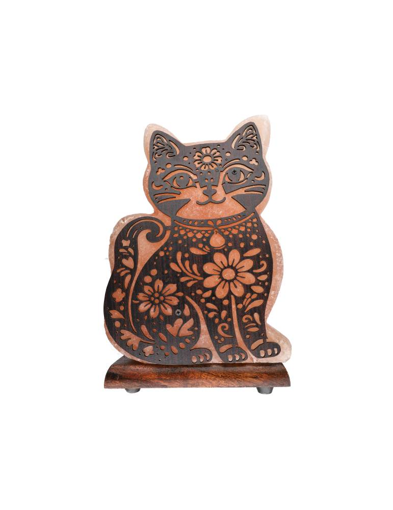 Lámpara de sal del Himalaya diseño de gato 2 22 x 7