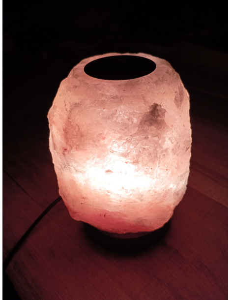 Lampe sel de l’Himalaya brute + récipient 15 cm