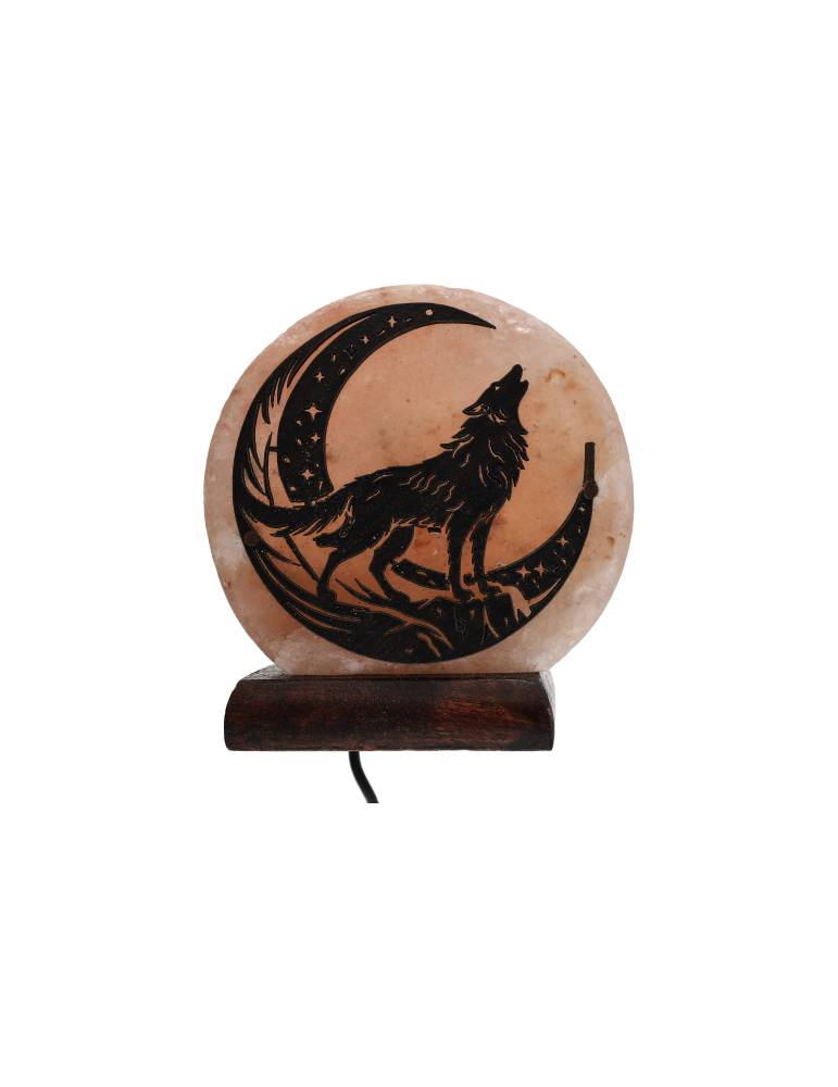 Lámpara de sal del Himalaya con diseño de lobo 10 x 6