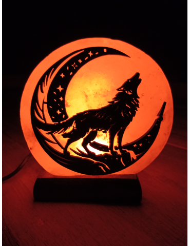 Lampe sel de l’Himalaya motif loup 10 x 6