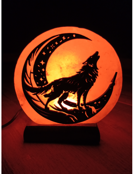 Lampe sel de l’Himalaya motif loup 10 x 6