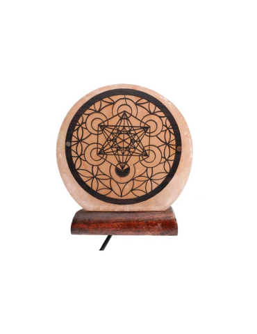 Lampe sel de l’Himalaya motif Métatron sur fleur 10 x 6