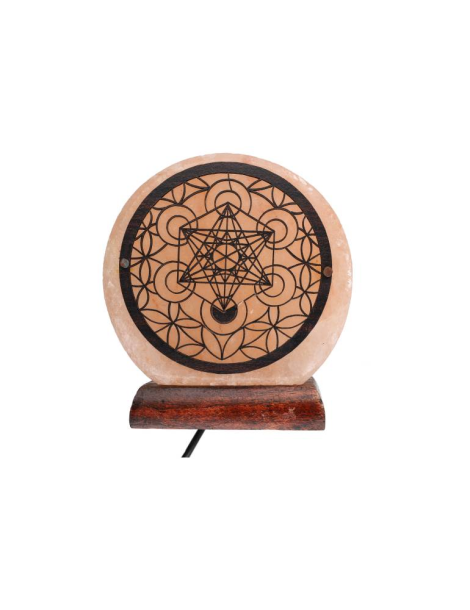 Lampe sel de l’Himalaya motif Métatron sur fleur 10 x 6
