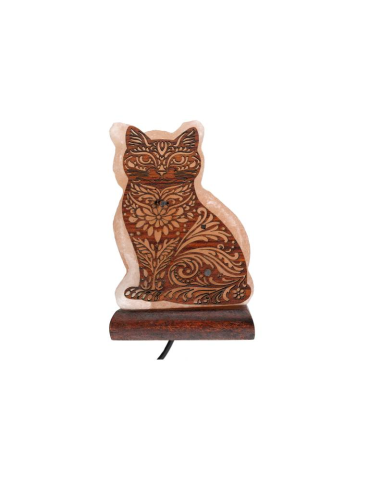 Lampe sel de l’Himalaya motif chat 1 12 x 6