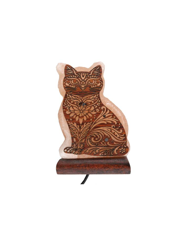 Lampe sel de l’Himalaya motif chat 1 12 x 6