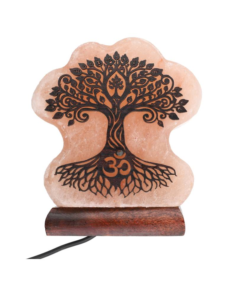 Lámpara de sal del Himalaya con motivo de árbol 11 x 6