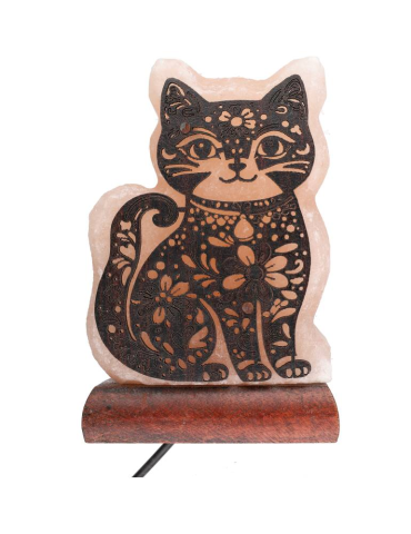 Lámpara de sal del Himalaya diseño de gato 2 12 x 6