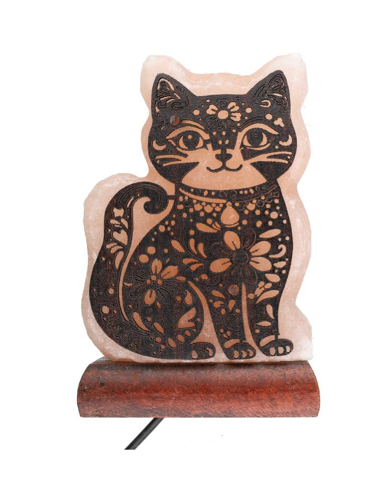 Lampada di sale dell'Himalaya motivo gatto 2 12 x 6