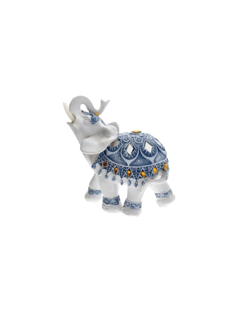 Elefante bianco bardato blu 12 cm