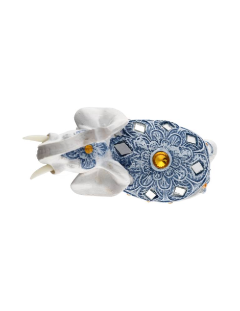 Elefante bianco bardato blu 12 cm