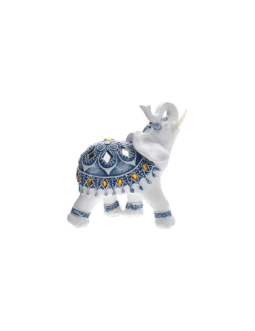 Elefante bianco bardato blu 12 cm