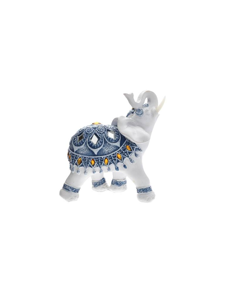 Elefante bianco bardato blu 12 cm