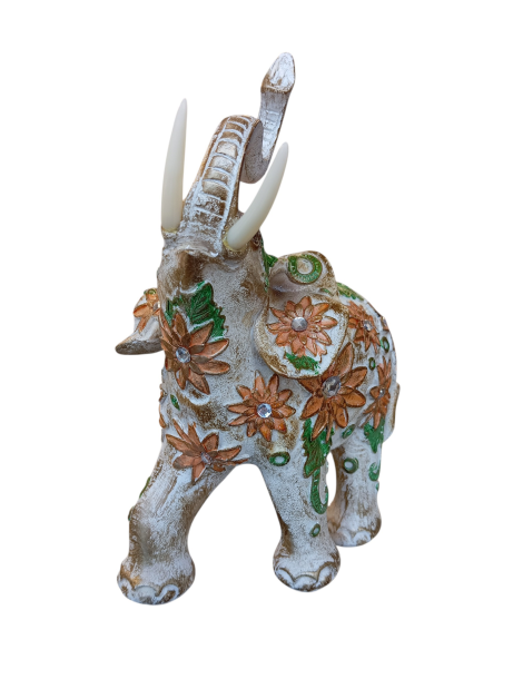 Orange and green floral elephant 21 cm